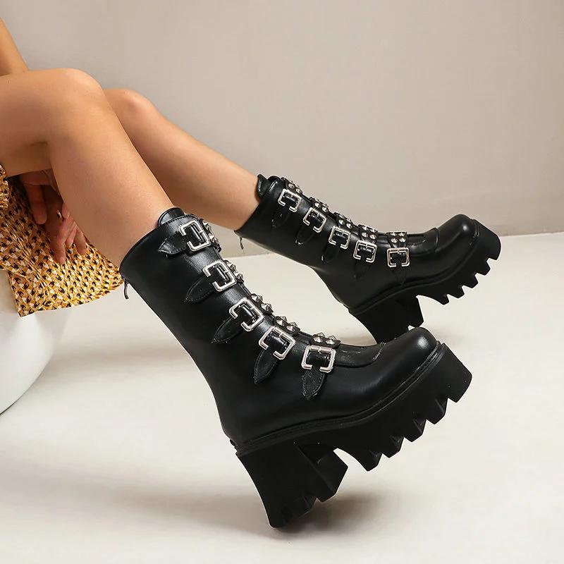 Zapatos de plataforma gotica para mujer, botas militares de combate, estilo gotico, Punk oscuro, Lolita, zapatos Mar